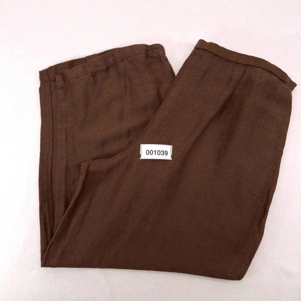 Eileen Fisher Wide Leg Pants Brown L Minimalist Quiet Luxury 100% Linen Trousers - Picture 8 of 9